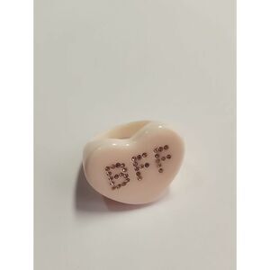 Sparklemuse Acrylic Crystal Text Heart Ring Size 8 In Ivory Cream BFF